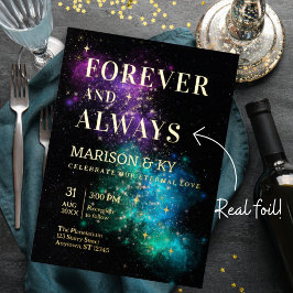 Celestial Night Sky Space Nebula Gold Star Hochzei Folieneinladung