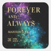 Celestial Night Sky Space Nebula Gold Star Hochzei Quadratischer Aufkleber (Vorderseite)