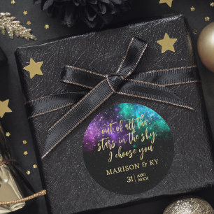 Celestial Night Sky Space Nebula Gold Star Hochzei Runder Aufkleber