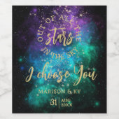 Celestial Night Sky Space Nebula Gold Star Hochzei Weinetikett (Einzelnes Label)