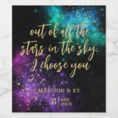 Celestial Night Sky Space Nebula Gold Star Hochzei Weinetikett (Einzelnes Label)