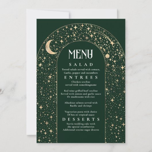 Celestial Night Sky Stars Arch Wedding Menu Einladung (Vorderseite)