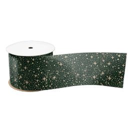 Celestial Night Sky Stars Emerald Green Satinband