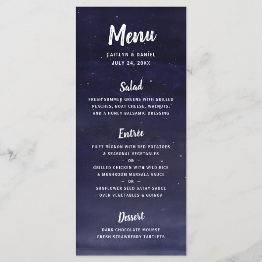 Celestial Night Sky Wedding Menükarte (Vorderseite)