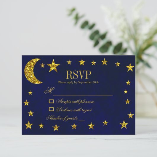 Celestial Night Sky Wedding RSVP Karte (Stehend Vorderseite)