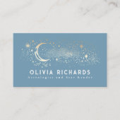 Celestial Night Stars Moon Dusty Blue Mystical Visitenkarte (Vorderseite)