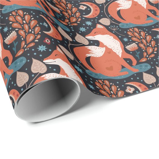 Celestial Nordic Red Fox Pattern Jeden Anlaß Geschenkpapier (Rolleneckpunkt)
