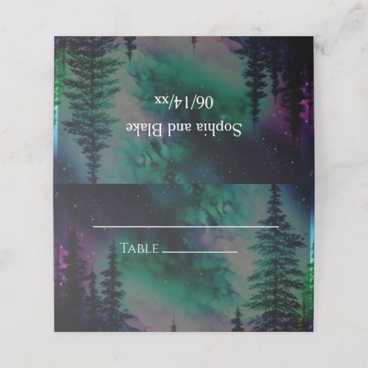 Celestial Northern Light Wedding Folding Platzkart Platzkarte (Außenseite Aufgefaltet)