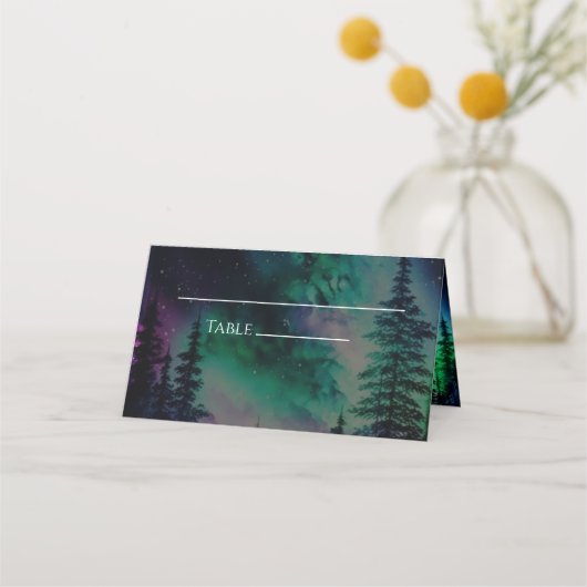 Celestial Northern Light Wedding Folding Platzkart Platzkarte (Vorderseite)