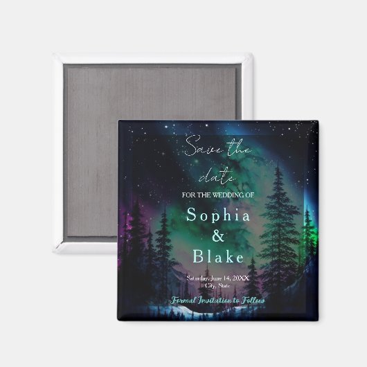 Celestial Northern Lights Wedding Save the Date Magnet (Vorderseite/Rückseite)