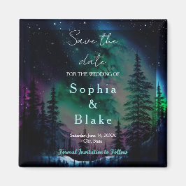 Celestial Northern Lights Wedding Save the Date Magnet