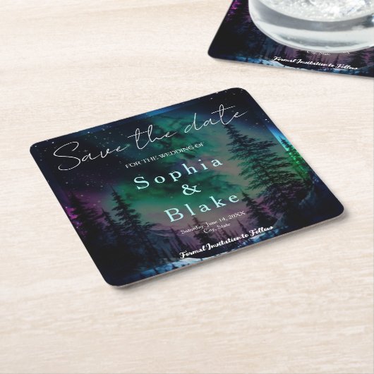 Celestial Northern Lights Wedding Save the Date Rechteckiger Pappuntersetzer (angewinkelt)