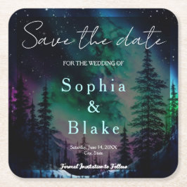 Celestial Northern Lights Wedding Save the Date Rechteckiger Pappuntersetzer
