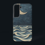 Celestial Ocean Night Phone Case Samsung Galaxy Hülle<br><div class="desc">Ein Halbmond schwimmt über stilisierten Ozeanwellen und ruft ein Gefühl von Ruhe und himmlischem Wunder unter den Sternen hervor.</div>