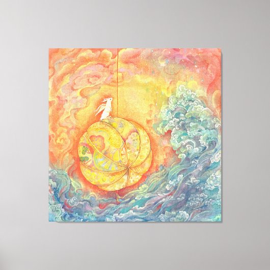 Celestial Orb: Winged Hare on Silken Brocade Leinwanddruck (Vorderseite)