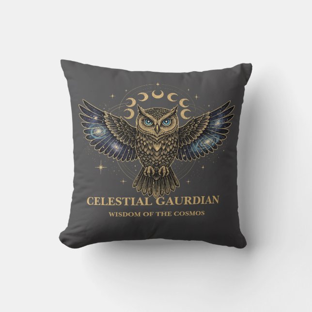 Celestial Owl Cosmic Guardian Kissen (Vorderseite)