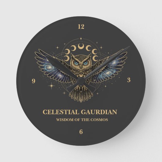 Celestial Owl Cosmic Guardian Runde Wanduhr (Vorderseite)