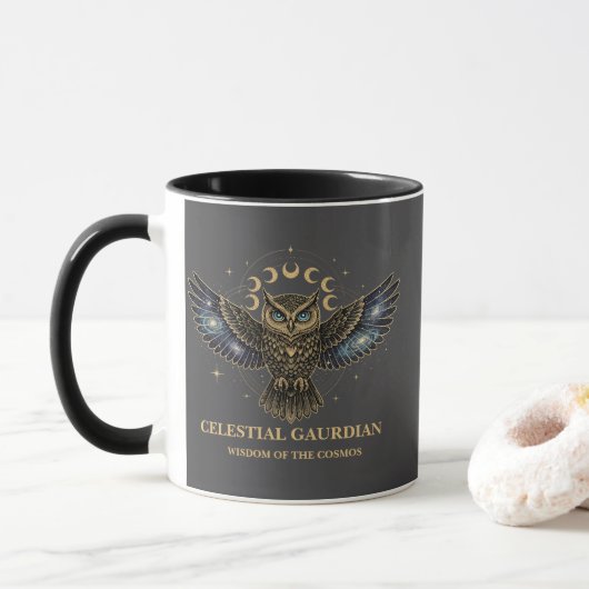 Celestial Owl Cosmic Guardian Tasse (Mit Donut)