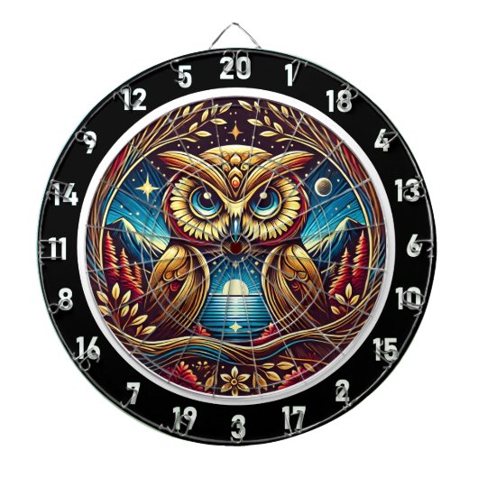 Celestial Owl Glow Dartboard Design Dartscheibe (vorne)