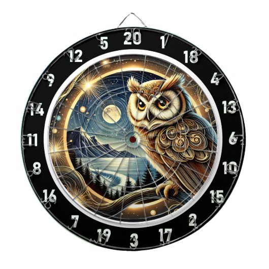 Celestial Owl Nightscape Art Dartscheibe (vorne)