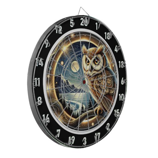 Celestial Owl Nightscape Art Dartscheibe (Vorderseite Links)
