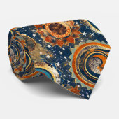Celestial Paisley Pattern Navy Blue, Gold Monogram Krawatte (Gerollt)