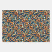 Celestial Paisley Pattern Navy Blue, Orange, Gold Geschenkpapier Set (Vorderseite 2)