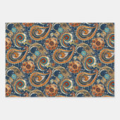 Celestial Paisley Pattern Navy Blue, Orange, Gold Geschenkpapier Set (Vorderseite)