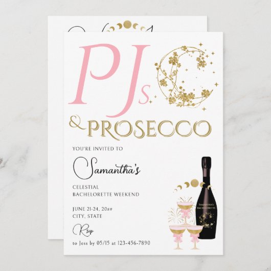 Celestial Pajama Party PJs & Prosecco Bachelorette Einladung (Vorne/Hinten)