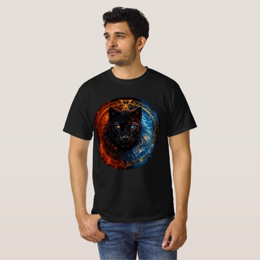 Celestial Panther – Fire and Ice Mandala Art T-Shirt (Vorne ganz)