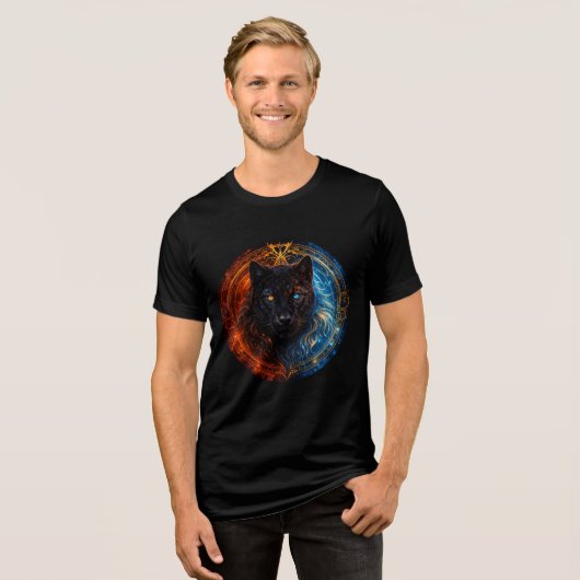 Celestial Panther – Fire and Ice Mandala Art Tri-Blend Shirt (Vorderseite voll)
