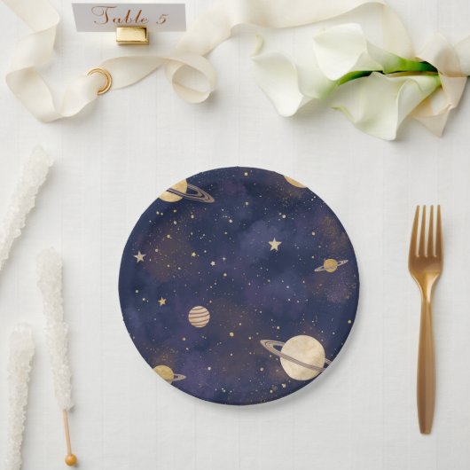 Celestial Paper Plate – Stars & Moon Party Design Pappteller (Hochzeit)