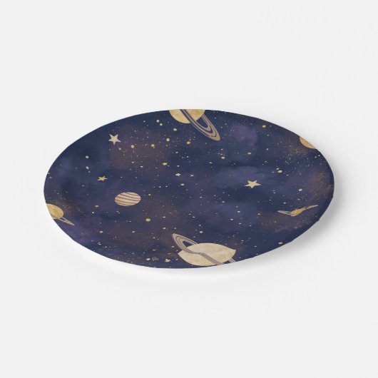 Celestial Paper Plate – Stars & Moon Party Design Pappteller (Schrägansicht)
