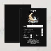 Celestial Pärchen Silhouette Halbmond elegant RSVP Karte (Vorne/Hinten)