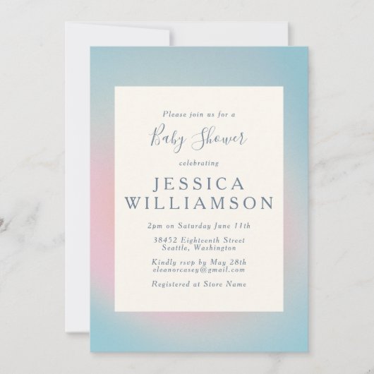 Celestial Pastel Blue Pink Gradient Baby Dusche Einladung (Vorderseite)