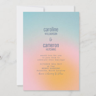 Celestial Pastel Blue Pink Grainy Gradient Wedding Einladung