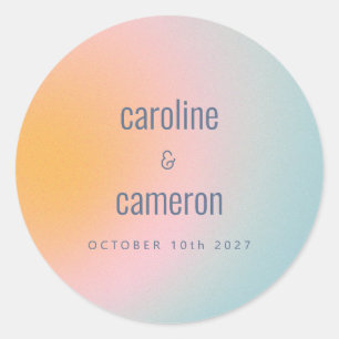 Celestial Pastel Blue Pink Grainy Gradient Wedding Runder Aufkleber