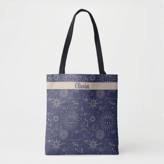 Celestial Pattern Navy Personalisiert Tasche (Vorderseite)