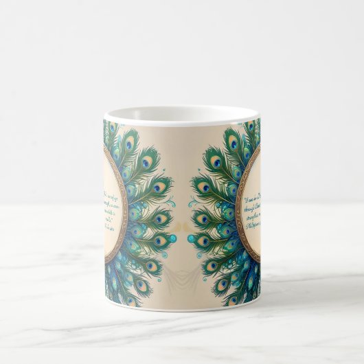 Celestial Peacock Bloom Bible Verse Kaffeetasse (Mittel)