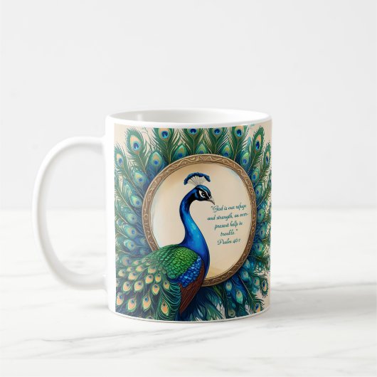 Celestial Peacock Bloom Bible Verse Kaffeetasse (Links)