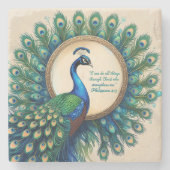 Celestial Peacock Bloom Bible Verse Steinuntersetzer (Vorderseite)
