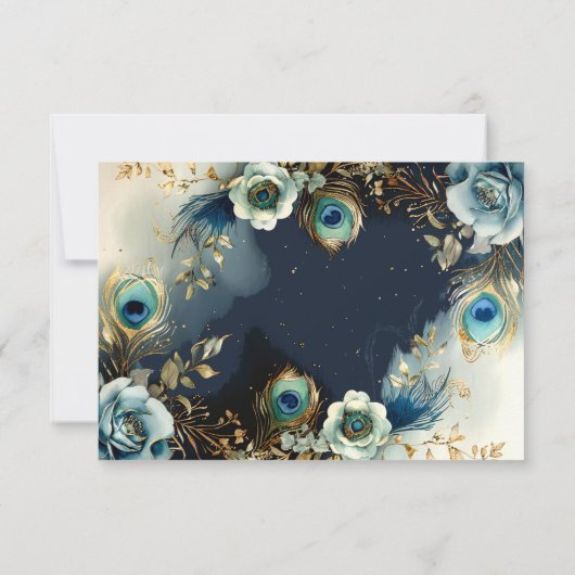 Celestial Peacock Feathers Elegante Hochzeit RSVP Karte (Rückseite)