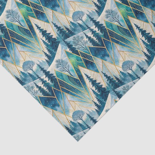 Celestial Pines Mountain Abstrakt Winter Seidenpapier (Ausschnitt)