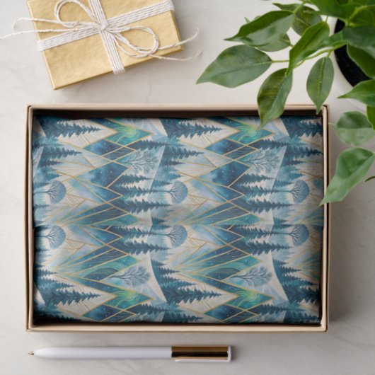 Celestial Pines Mountain Abstrakt Winter Seidenpapier (Geschenk)