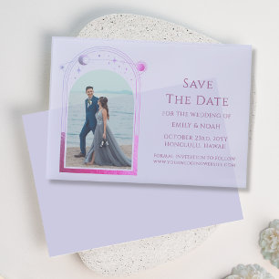 Celestial Pink Blue Foto Wedding Save the Date Pergament Einladungen