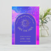 Celestial Pink Lila Blue Cloudy Galaxy Foto Einladung (Stehend Vorderseite)