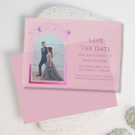 Celestial Pink Lila Foto Hochzeit speichern das Da Pergament Einladungen