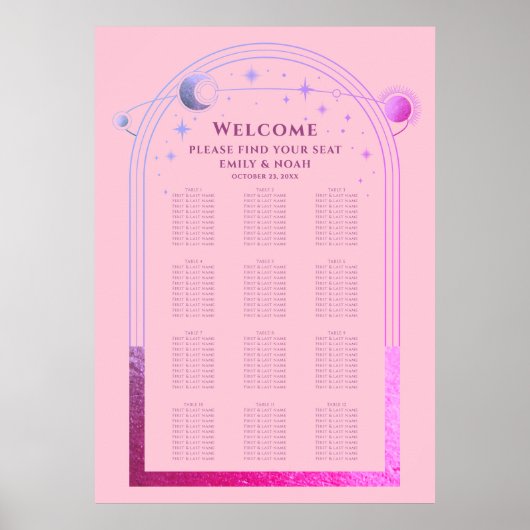 Celestial Pink Lila Sun Moon Stars Hochzeit Poster (Vorne)