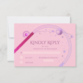 Celestial Pink Lila Sun Moon Stars Hochzeit RSVP Karte
