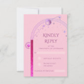 Celestial Pink Lila Sun Moon Stars Hochzeit RSVP Karte (Vorderseite)
